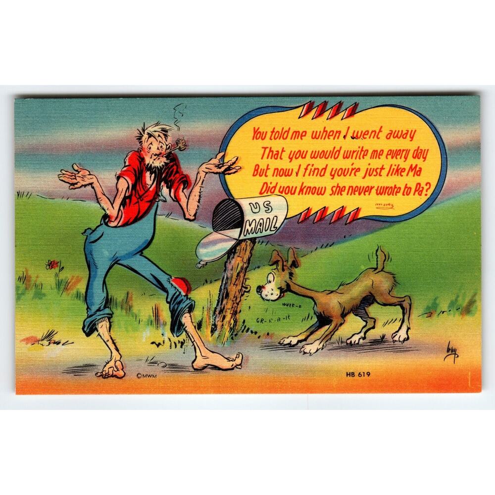 Vintage 1950s Linen Comic Postcard Man & Dog Humor Sayings Quote